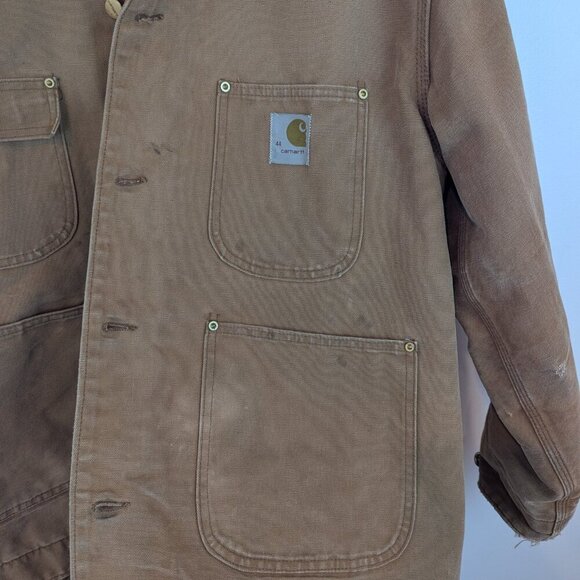 Vtg 70's Carhartt Chore Coat with Detachable Hood, Sz 44 - Picture 2 of 16